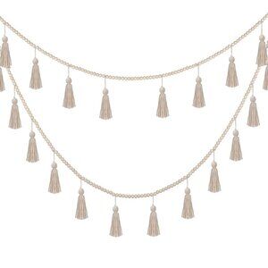 Boho Tassel Garland Decor Wooden Bead Garlands 9.8ft Wood Beads Banner with Tass